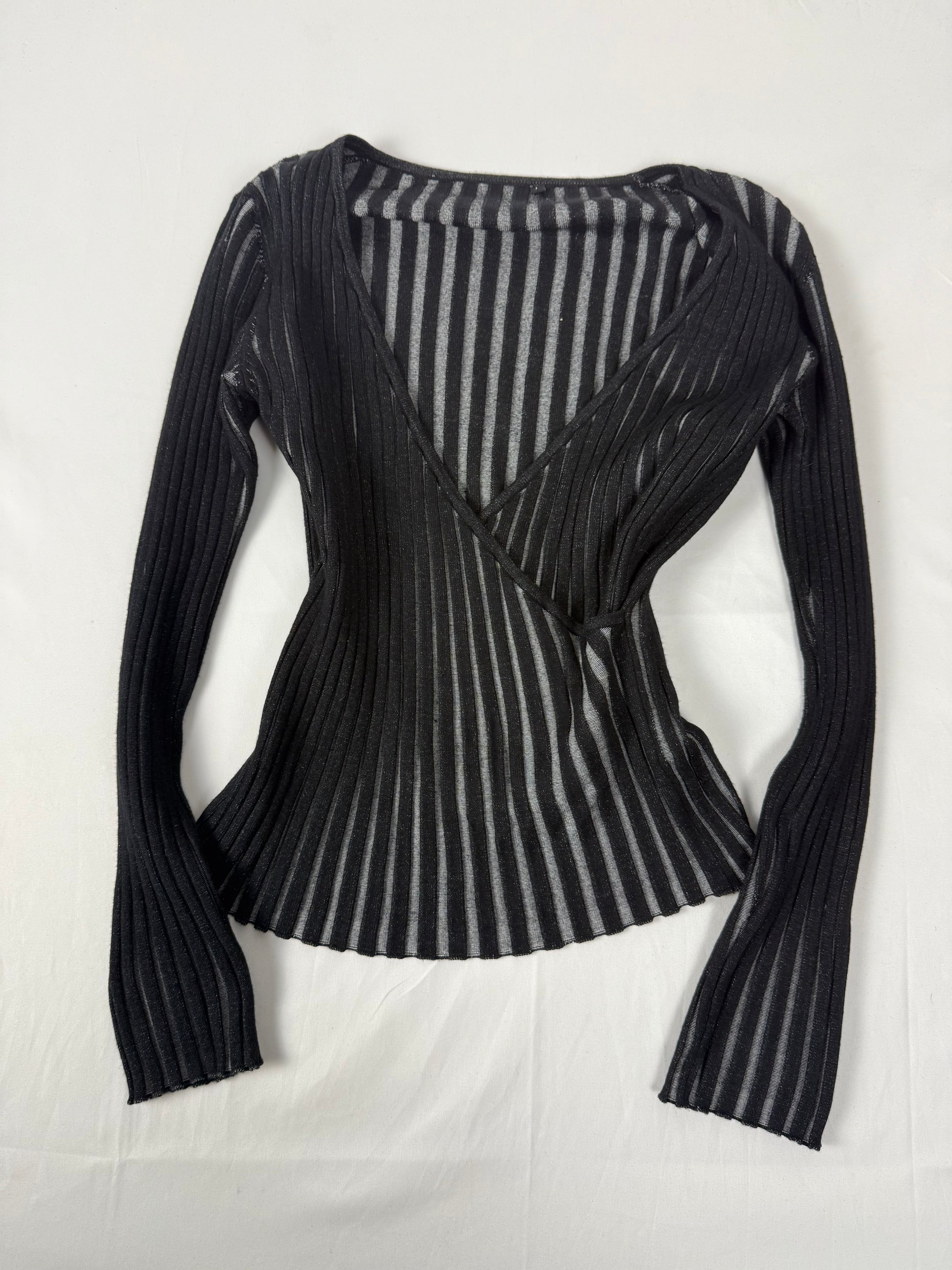 Black ribbed tight fit wrap cardigan  jumper (M/L)
