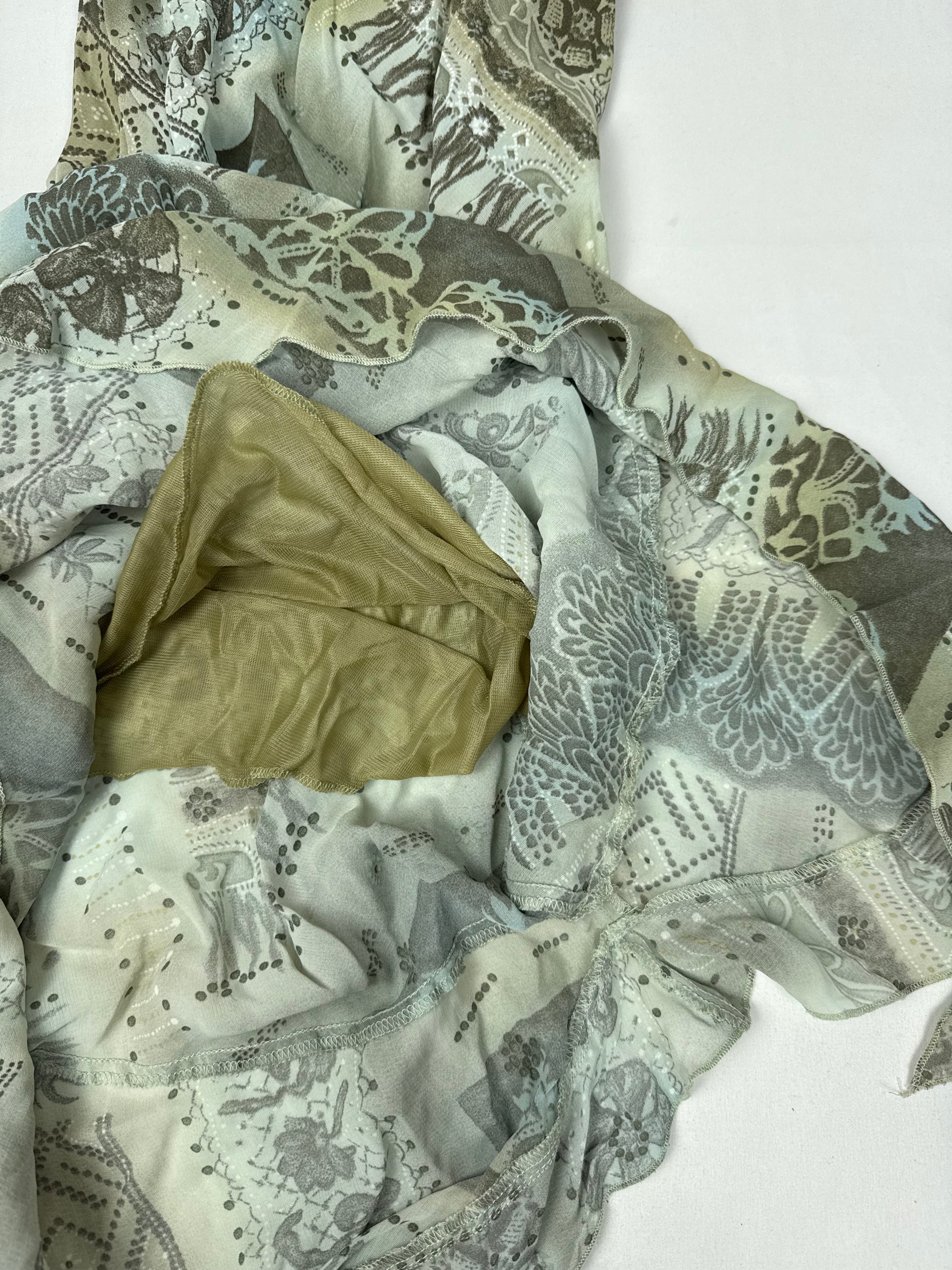 Khaki graphic mesh lined maxi dress (S/M)