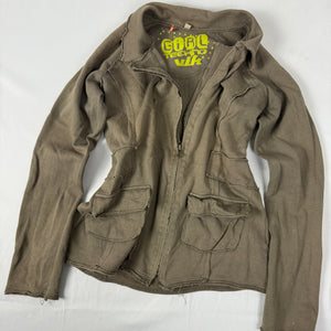 Khaki zip up 100% cotton sweatshirt jacket (L)