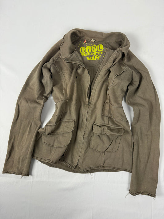 Khaki zip up 100% cotton sweatshirt jacket (L)