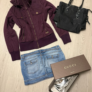 Purple zip up high neck biker jacket (S)