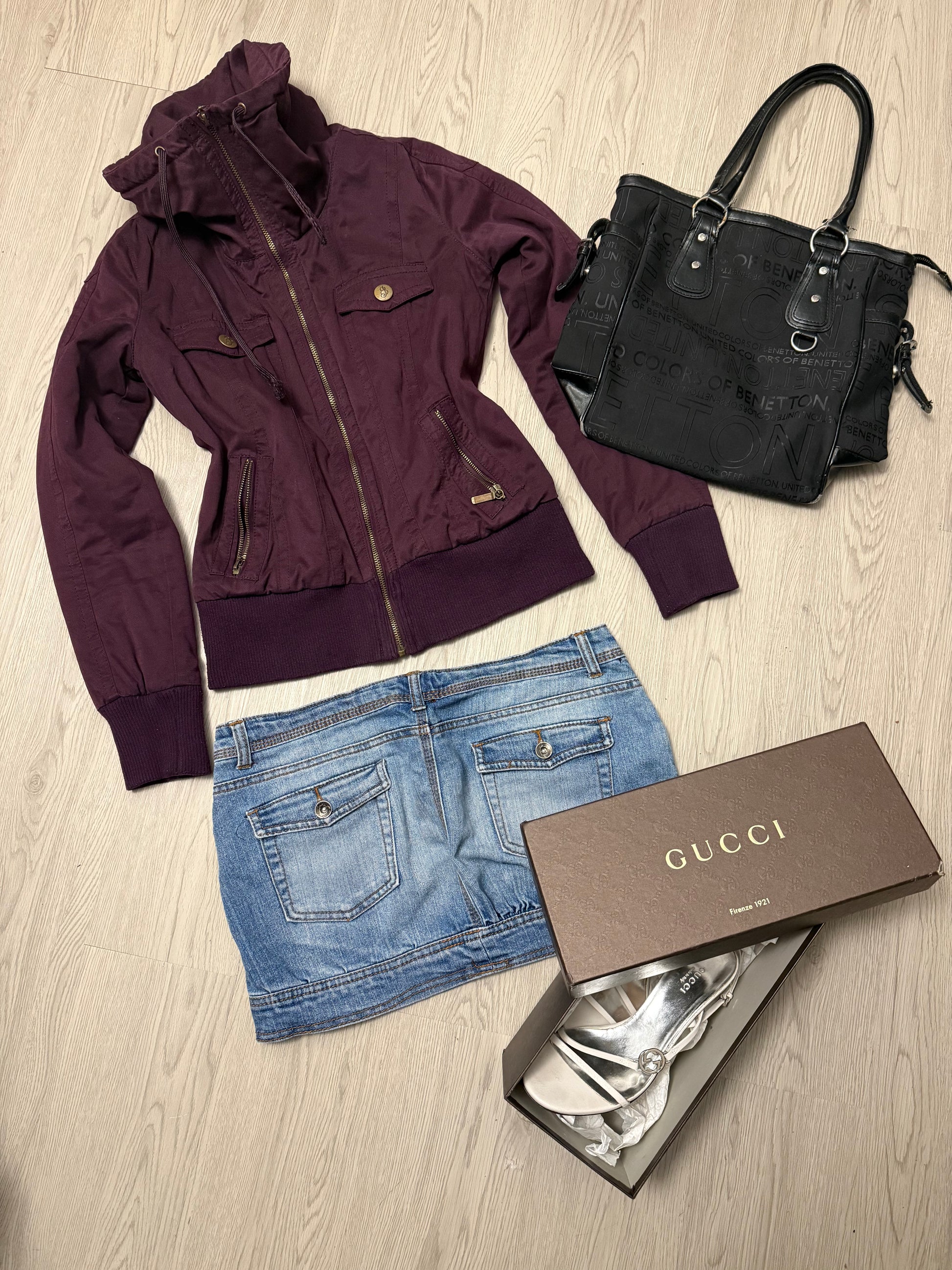 Purple zip up high neck biker jacket (S)