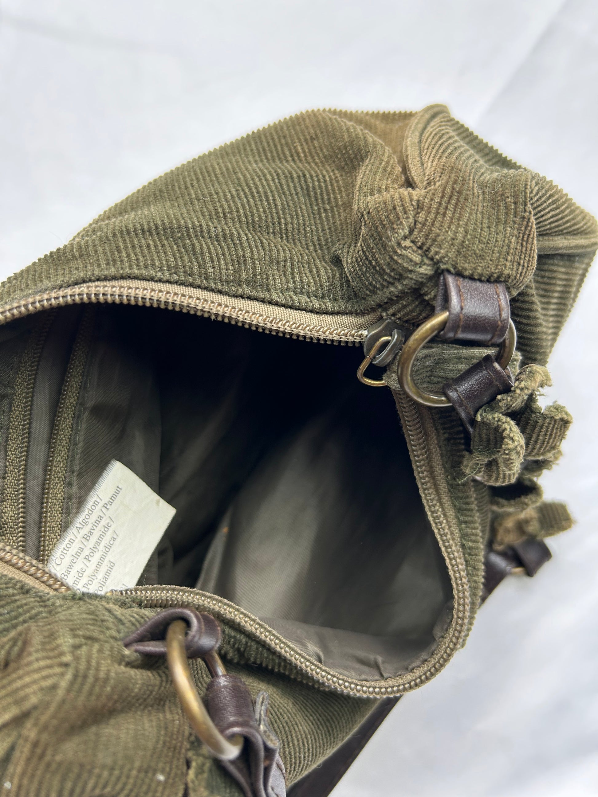 Khaki velvet besace shoulder bag