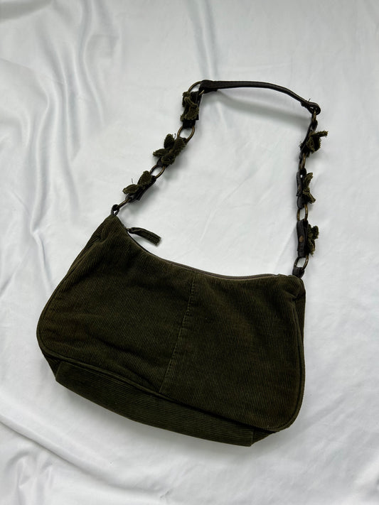 Khaki velvet besace shoulder bag