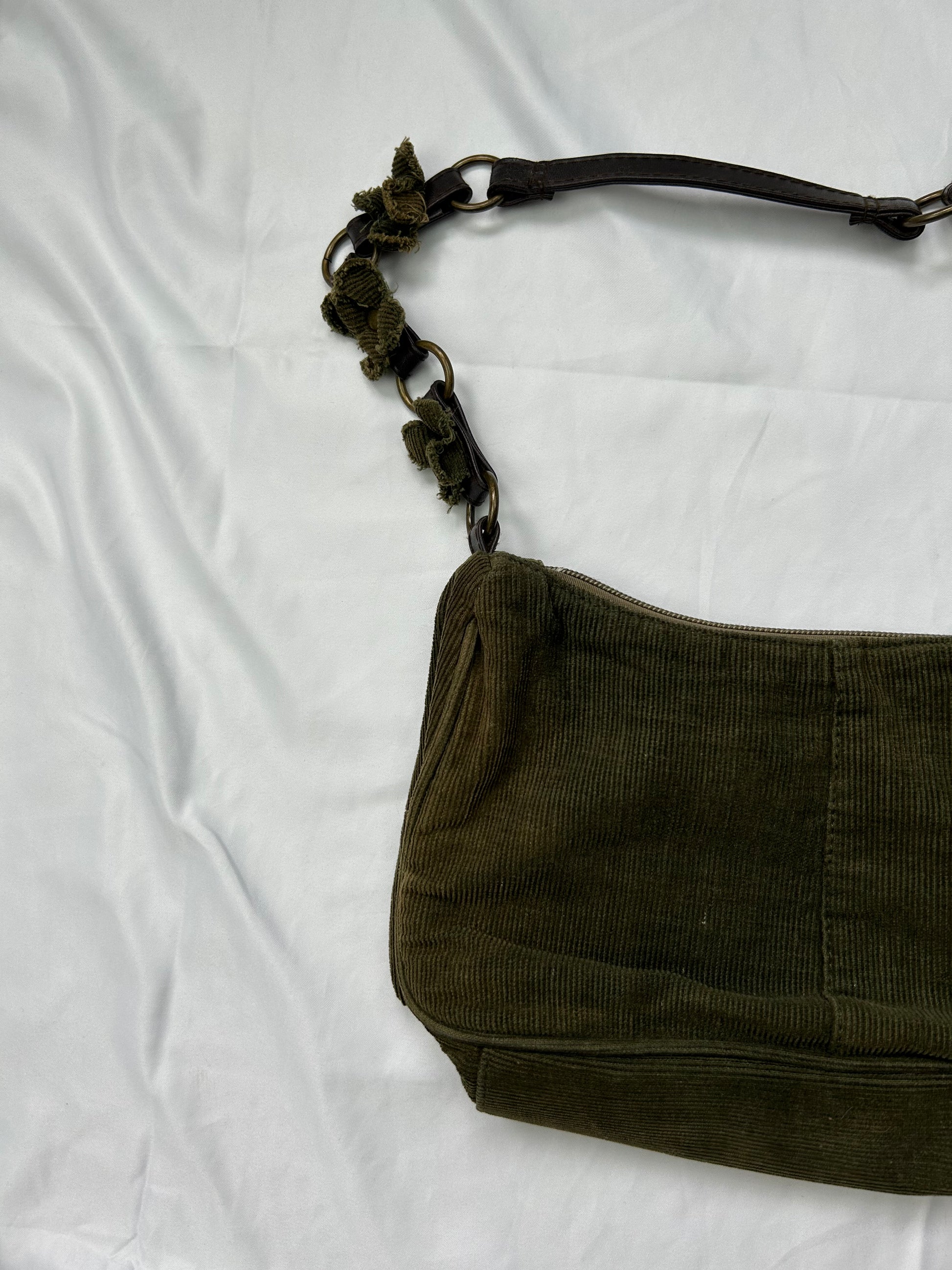 Khaki velvet besace shoulder bag