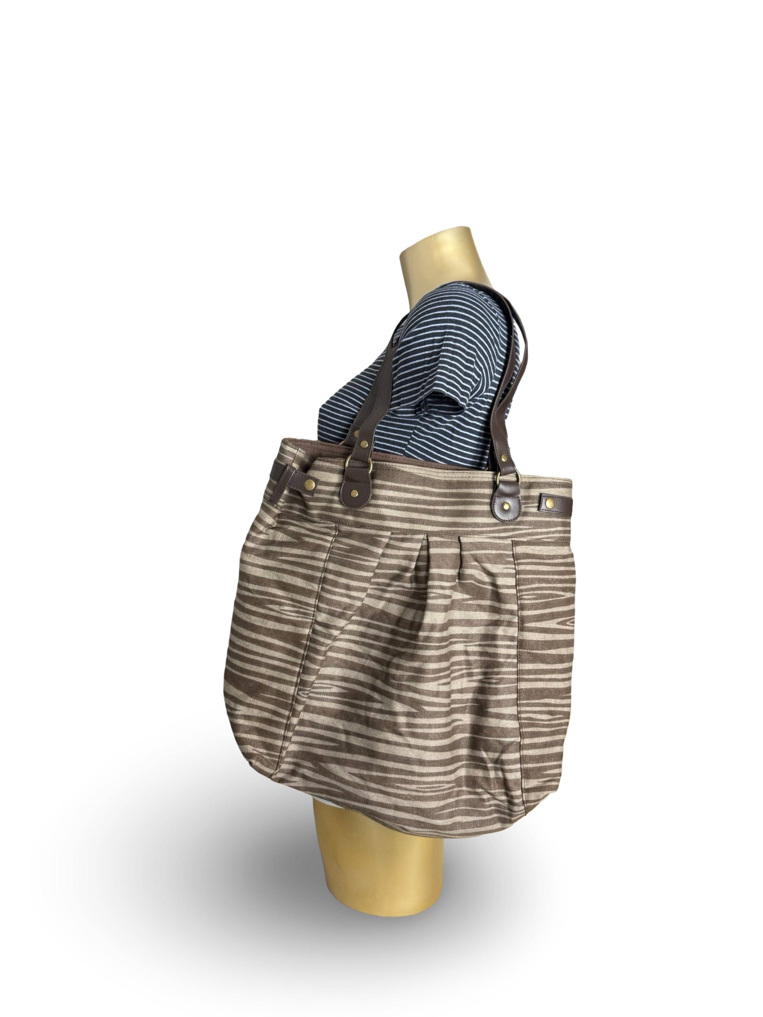 Beige animal print cotton shoulder bag (36x39cm)