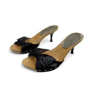 Bow wood clogs kitten heels mules (38)