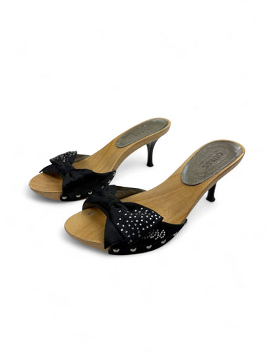 Bow wood clogs kitten heels mules (38)