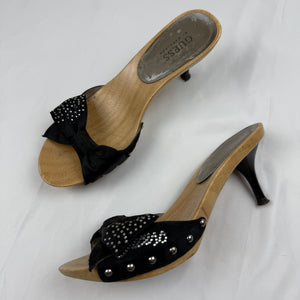 Bow wood clogs kitten heels mules (38)