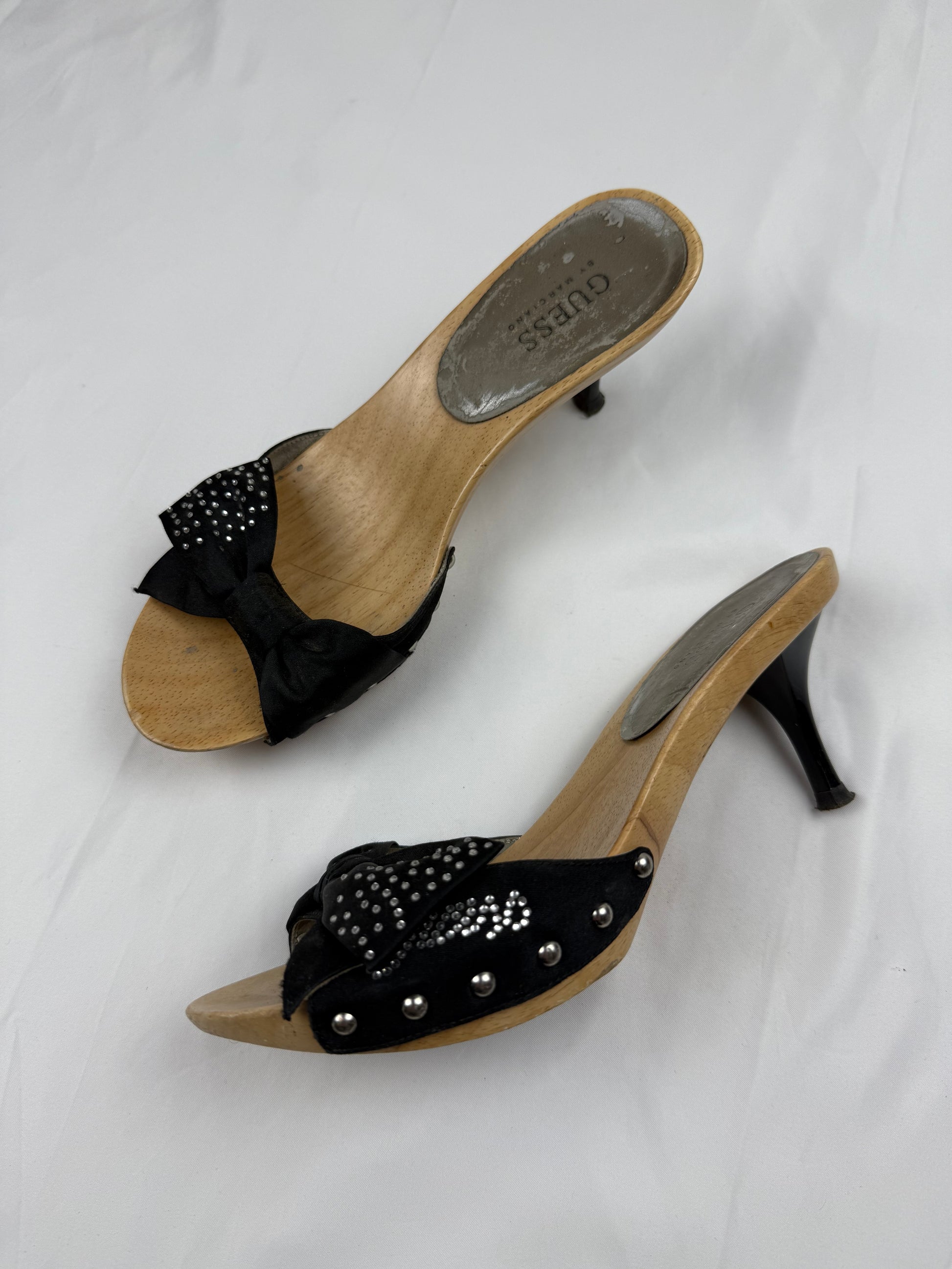 Bow wood clogs kitten heels mules (38)