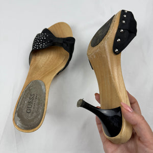 Bow wood clogs kitten heels mules (38)