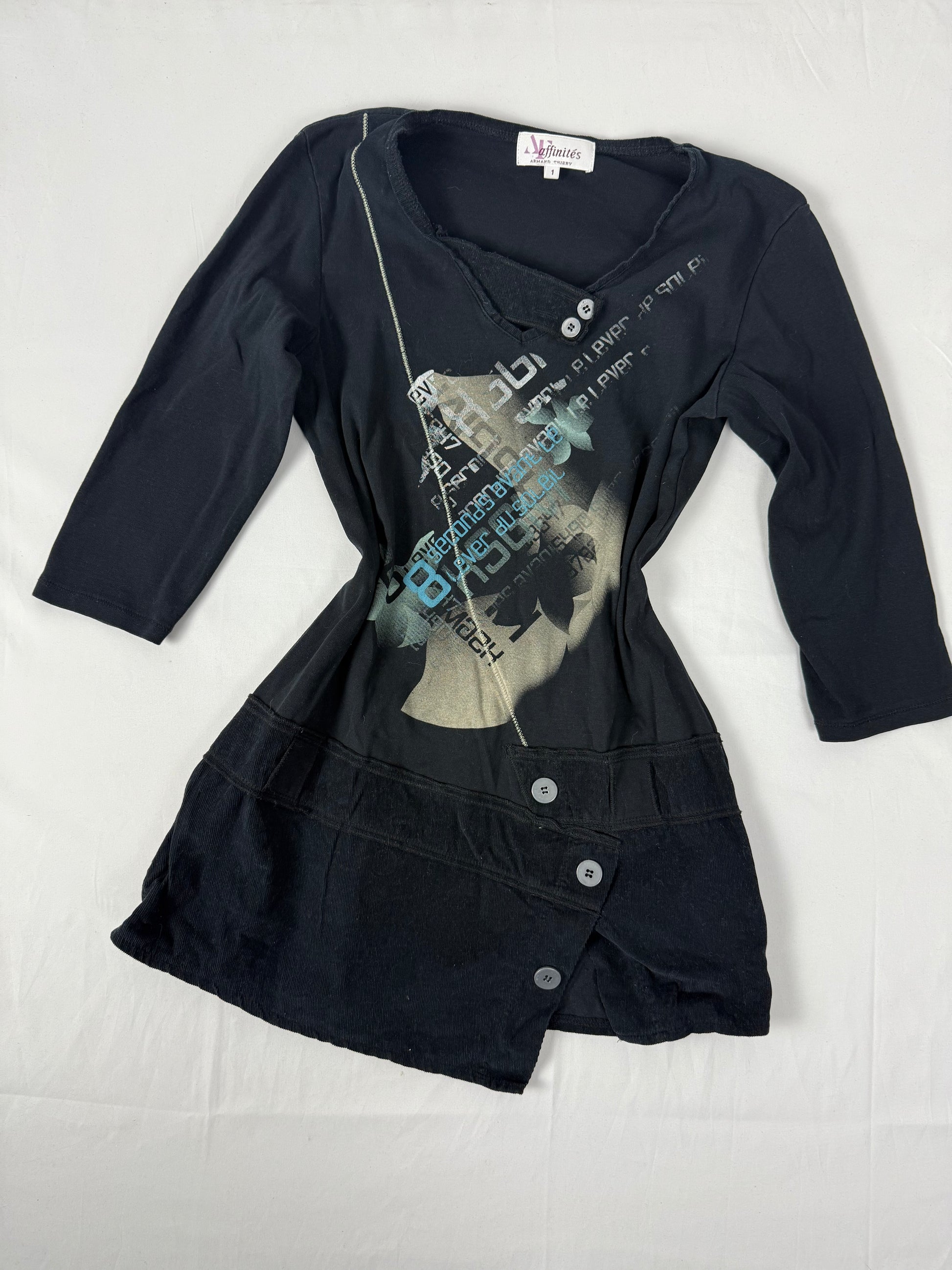 Black patchwork tight fit long sleeves top (S)