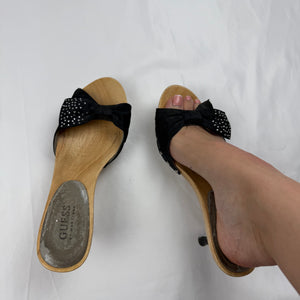 Bow wood clogs kitten heels mules (38)