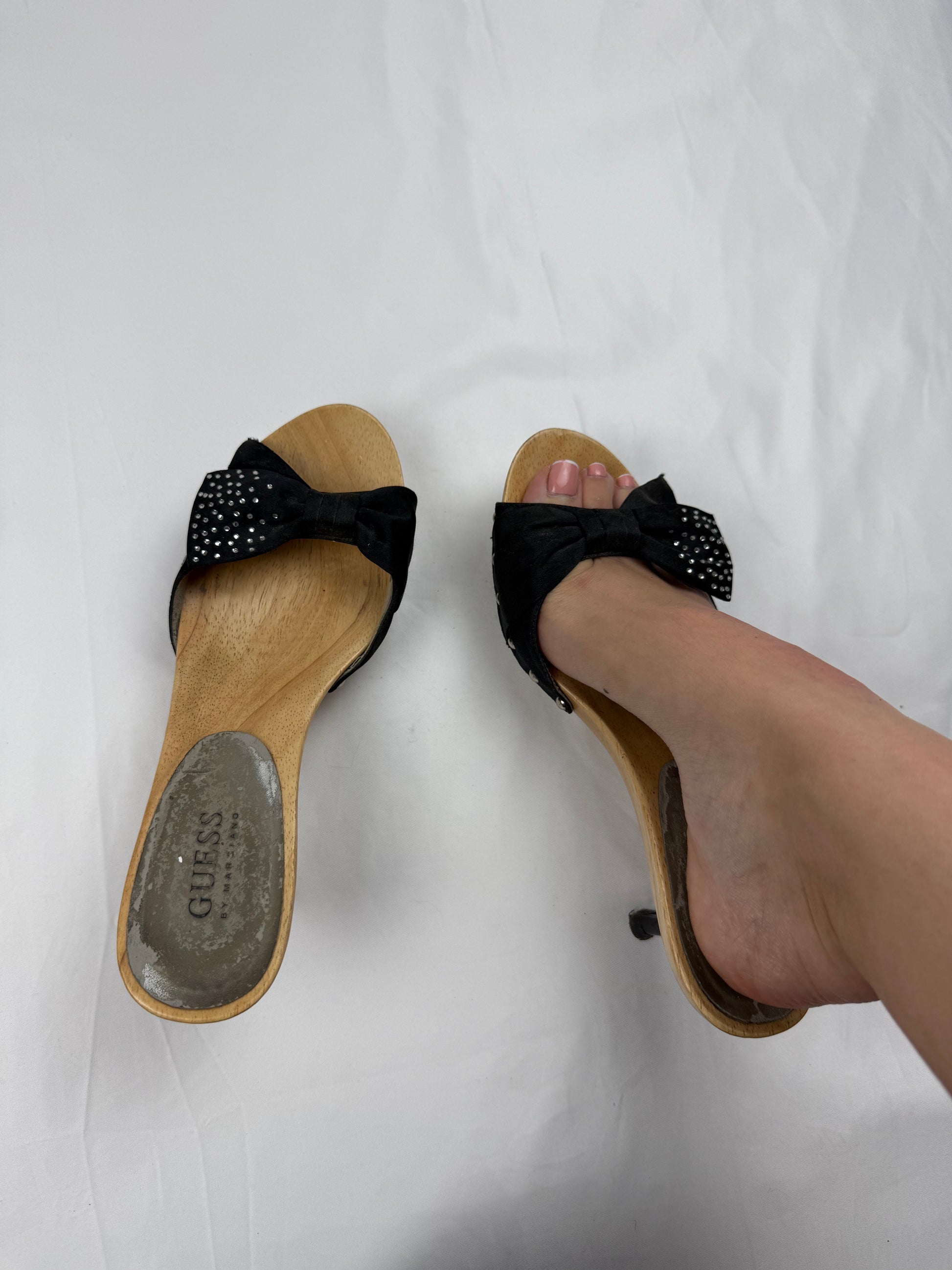 Bow wood clogs kitten heels mules (38)