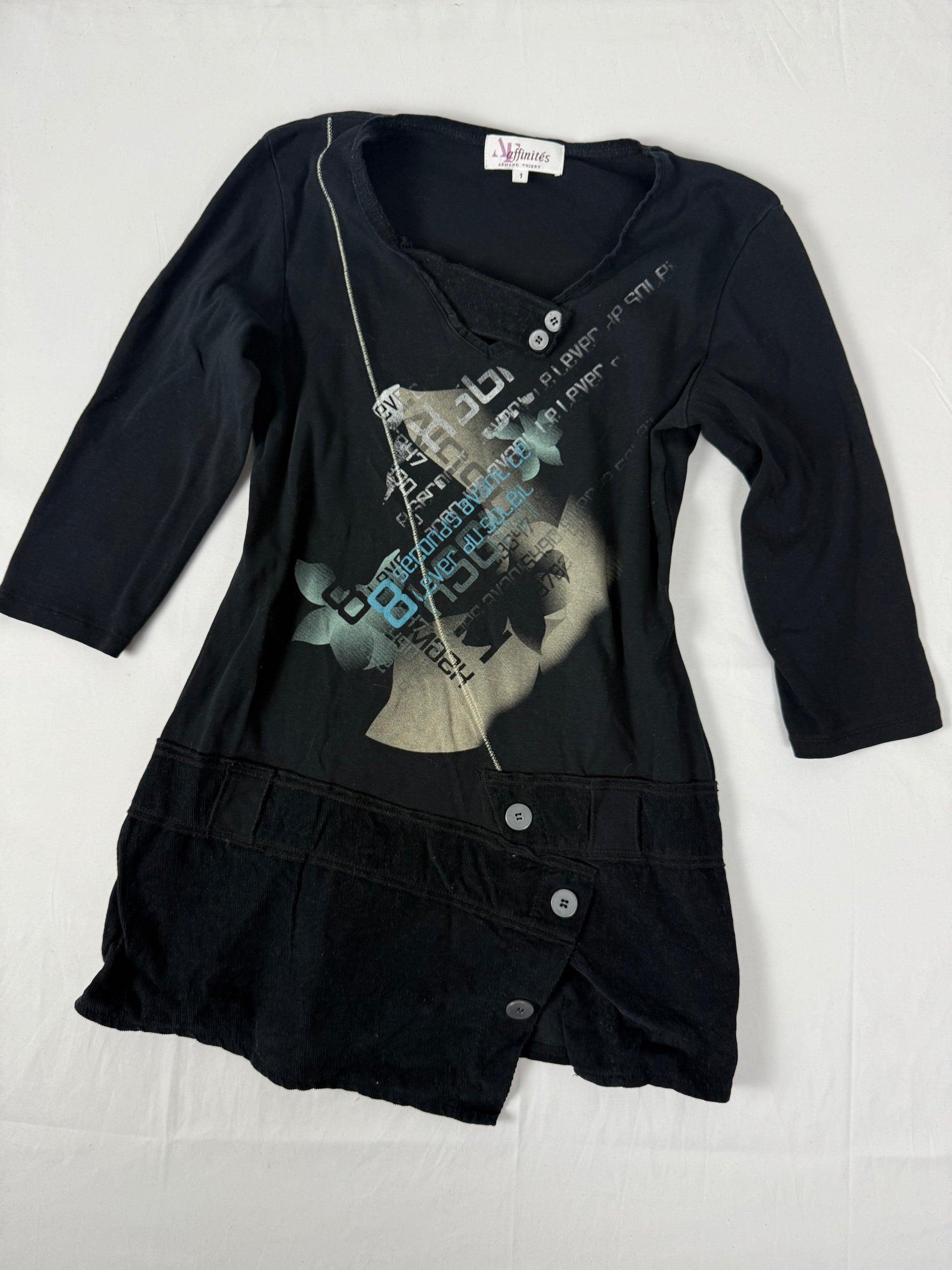 Black patchwork tight fit long sleeves top (S)