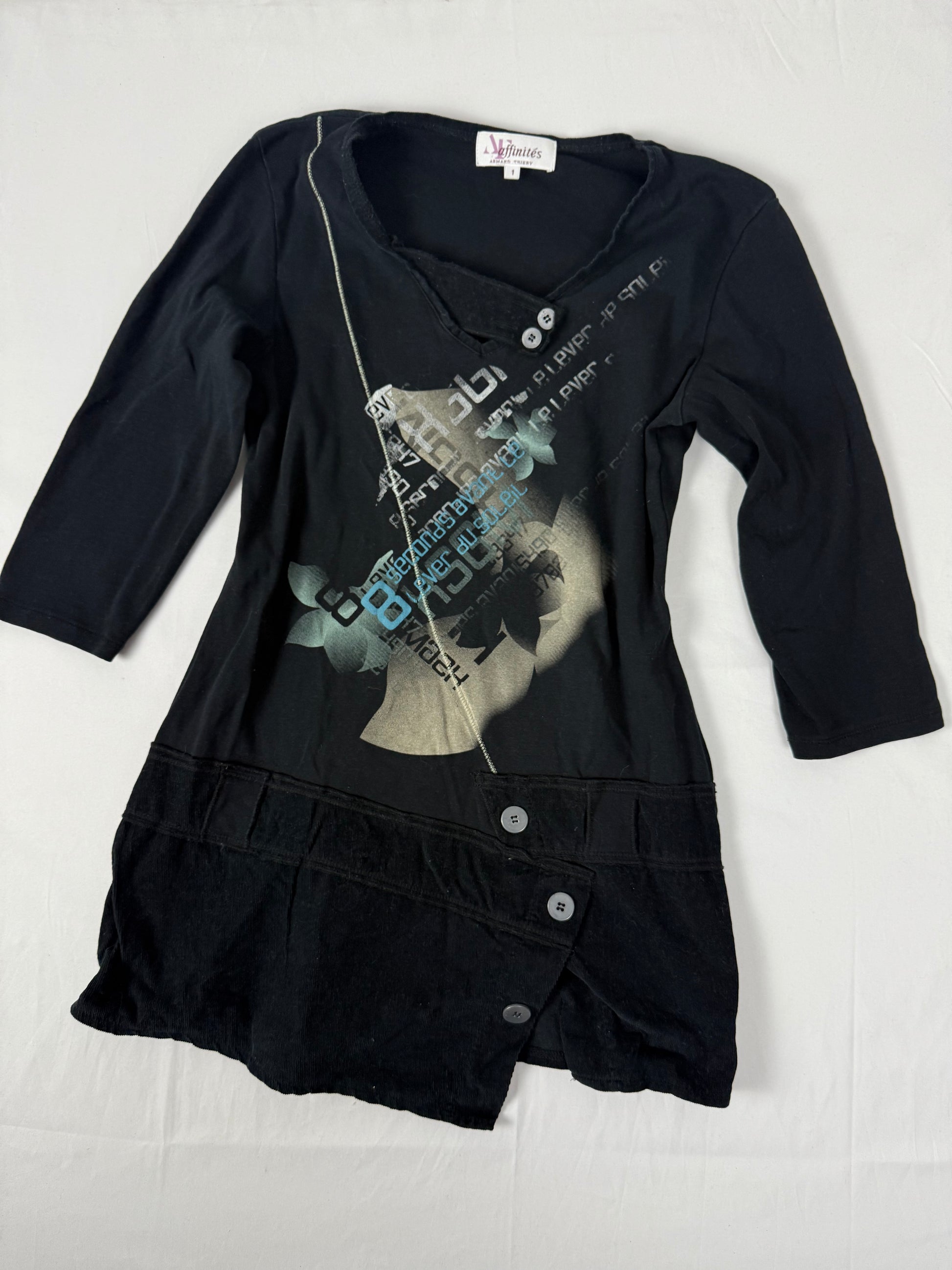 Black patchwork tight fit long sleeves top (S)