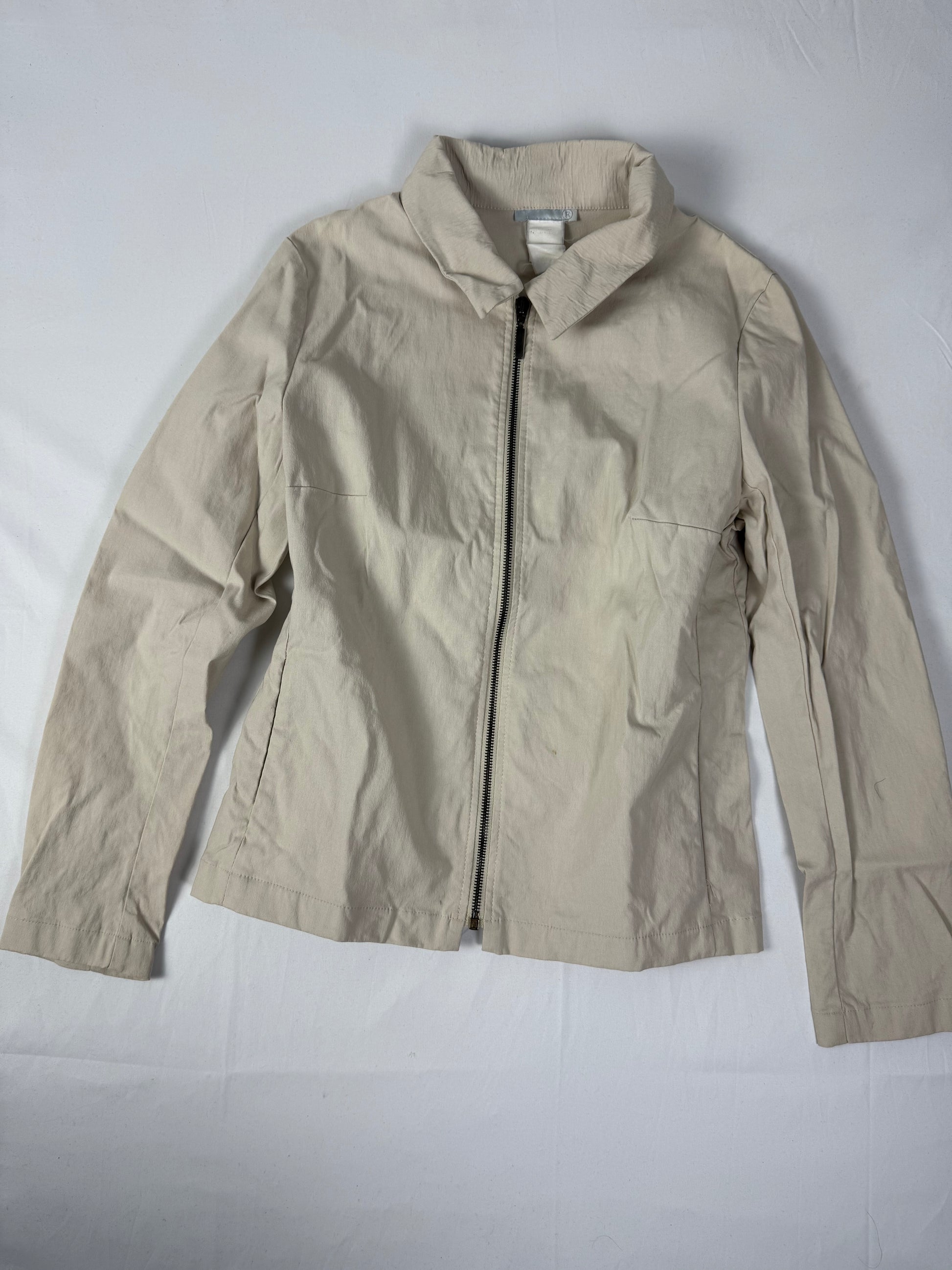 Beige cotton zip up biker jacket (M)