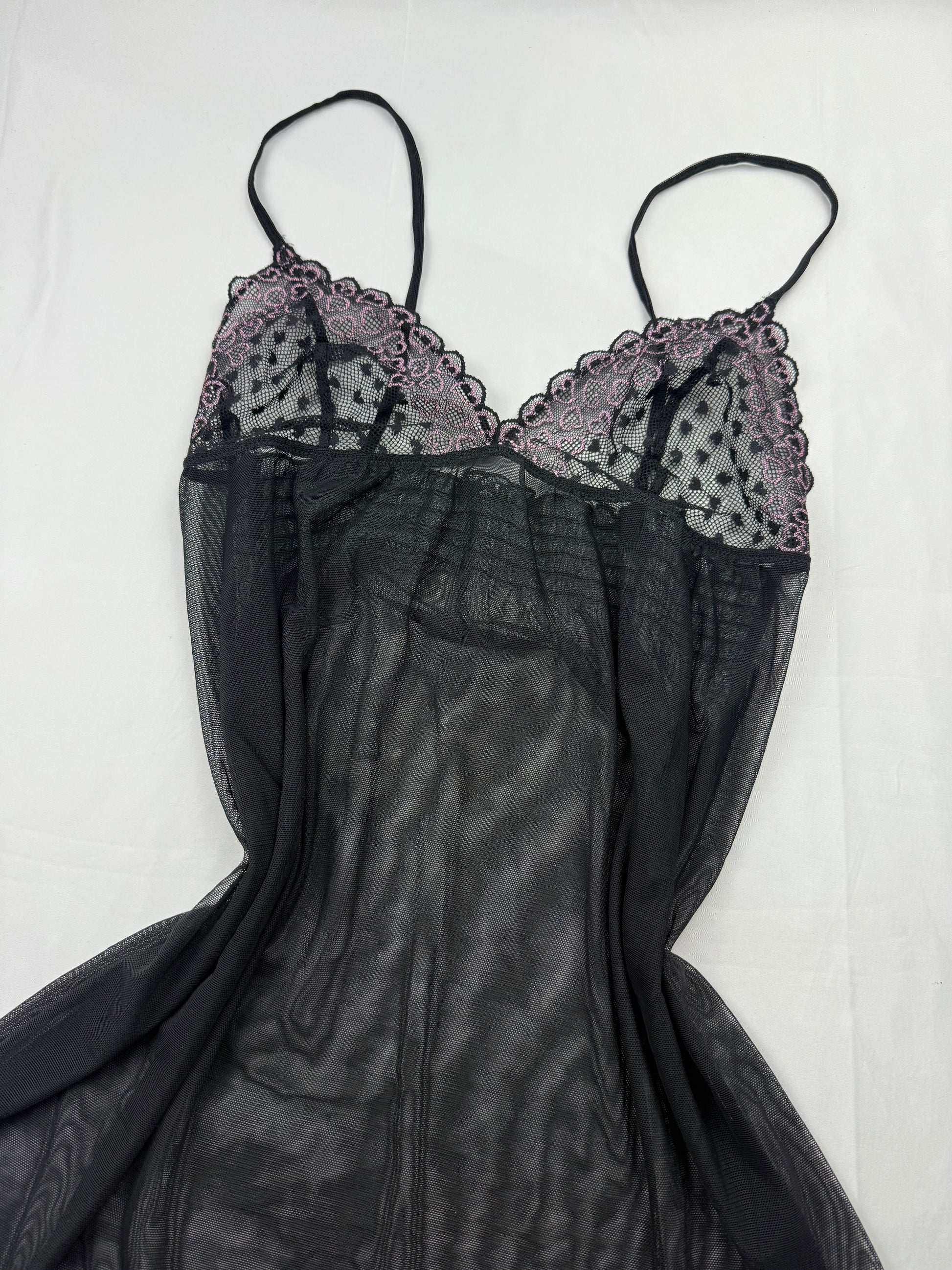 Black mesh see trough babydoll mini dress (S)