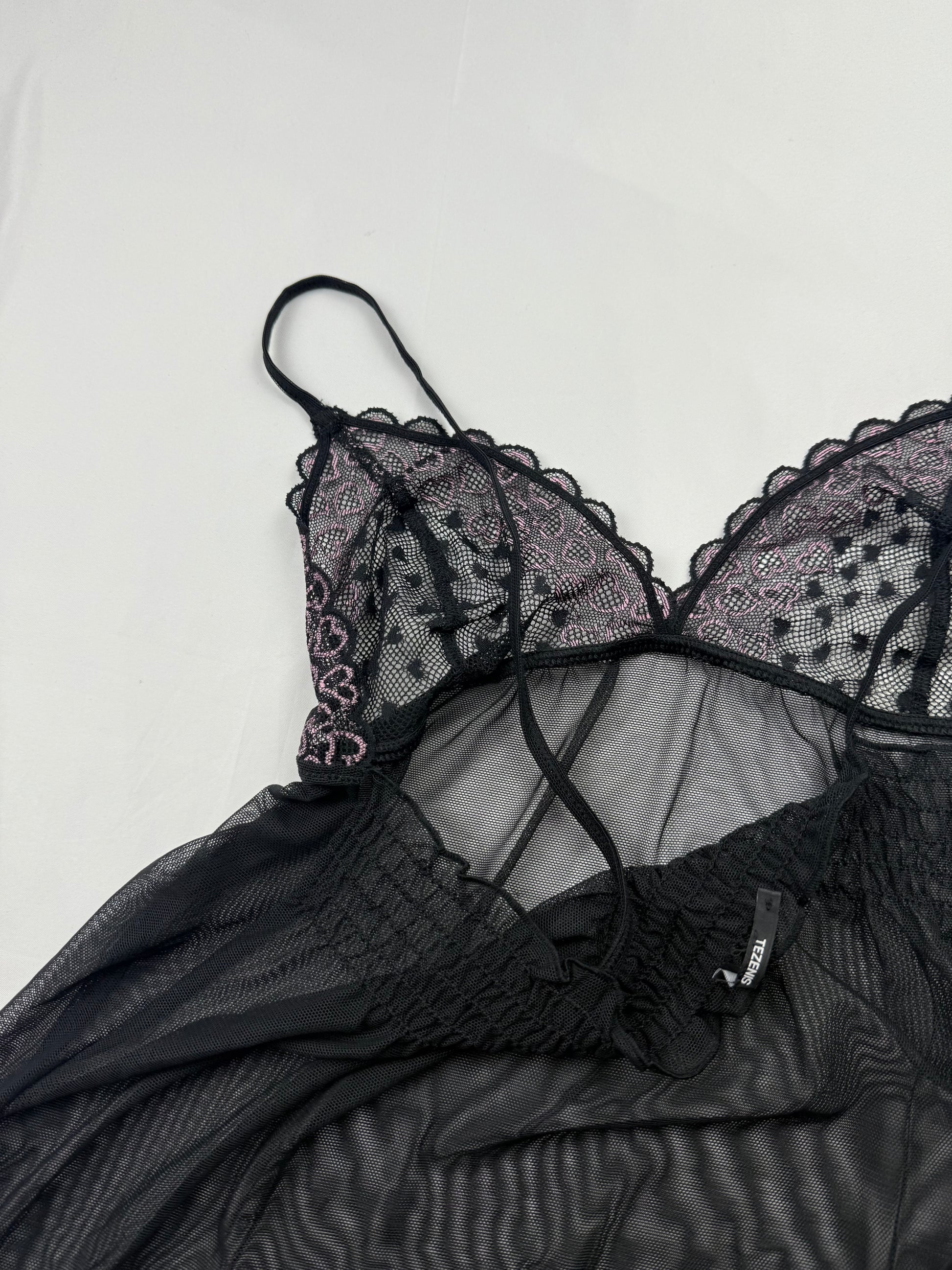 Black mesh see trough babydoll mini dress (S)