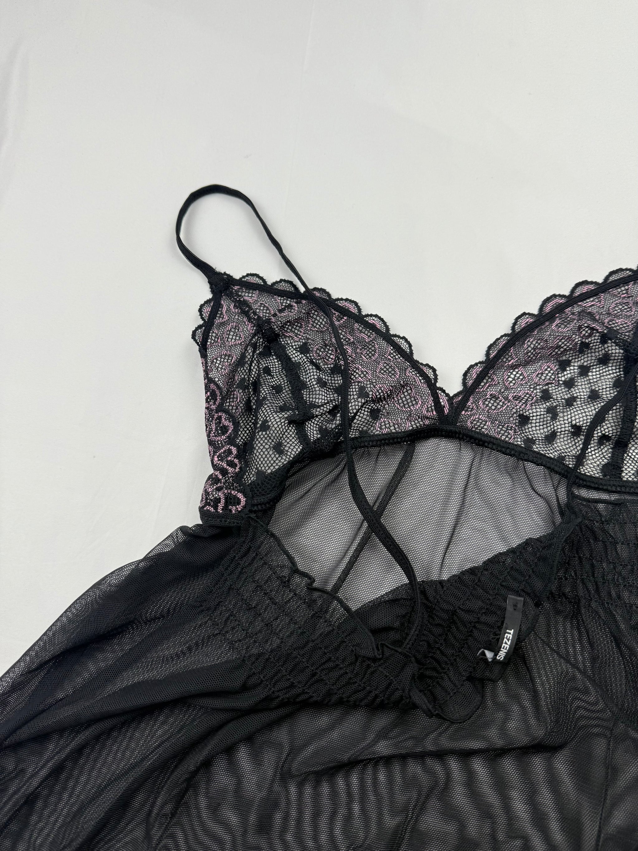 Black mesh see trough babydoll mini dress (S)