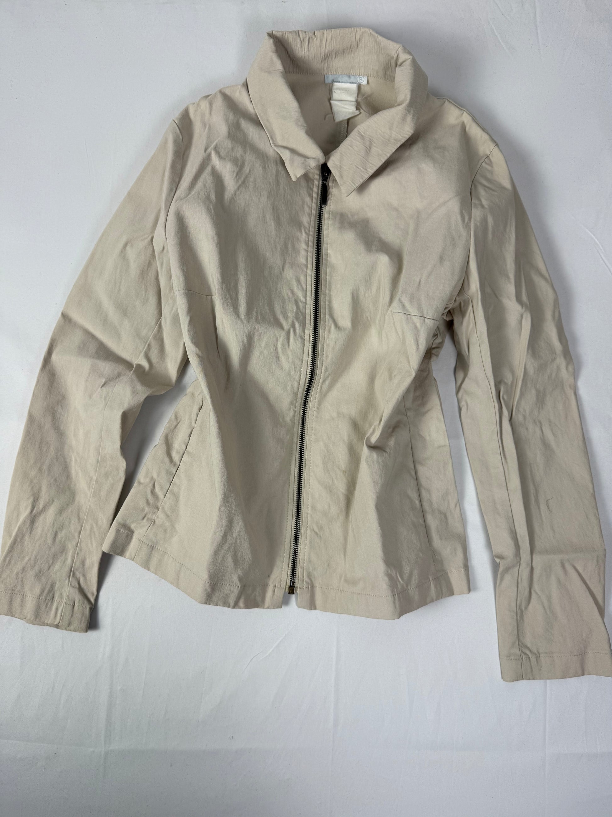 Beige cotton zip up biker jacket (M)