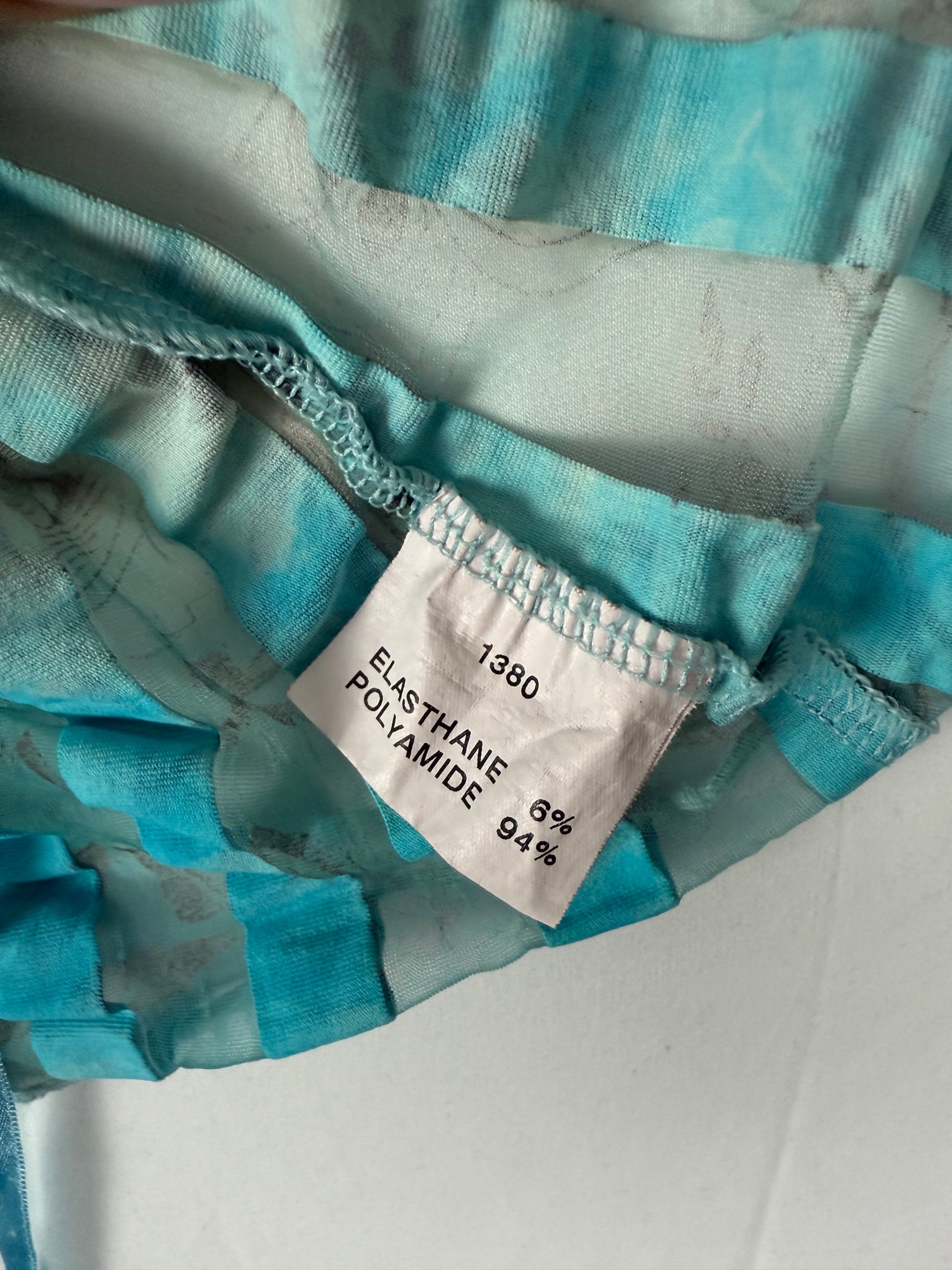 Blue striped floral tie up mesh top (XL)