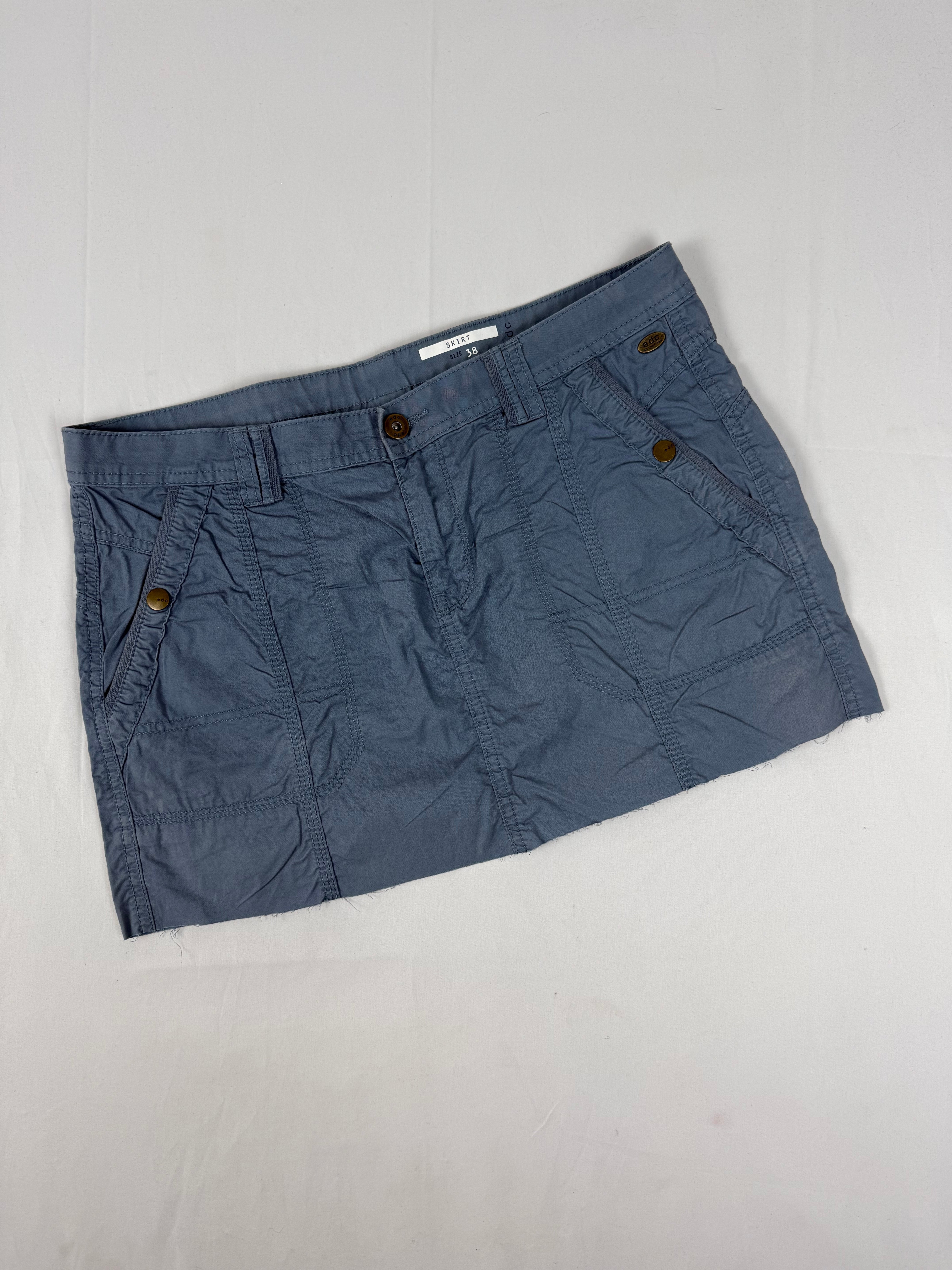 Blue 100% cotton low rise cargo mini skirt (M)