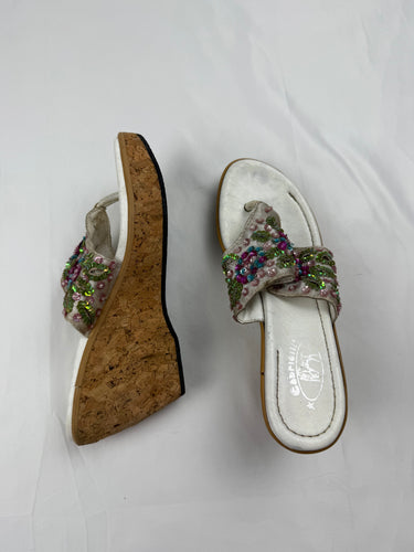 White pearls wood wedge thong mules (36)