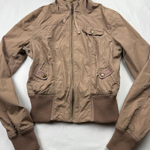 Beige zip up hooded biker jacket (S)