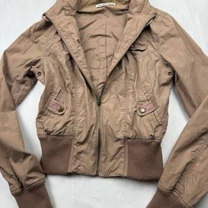 Beige zip up hooded biker jacket (S)