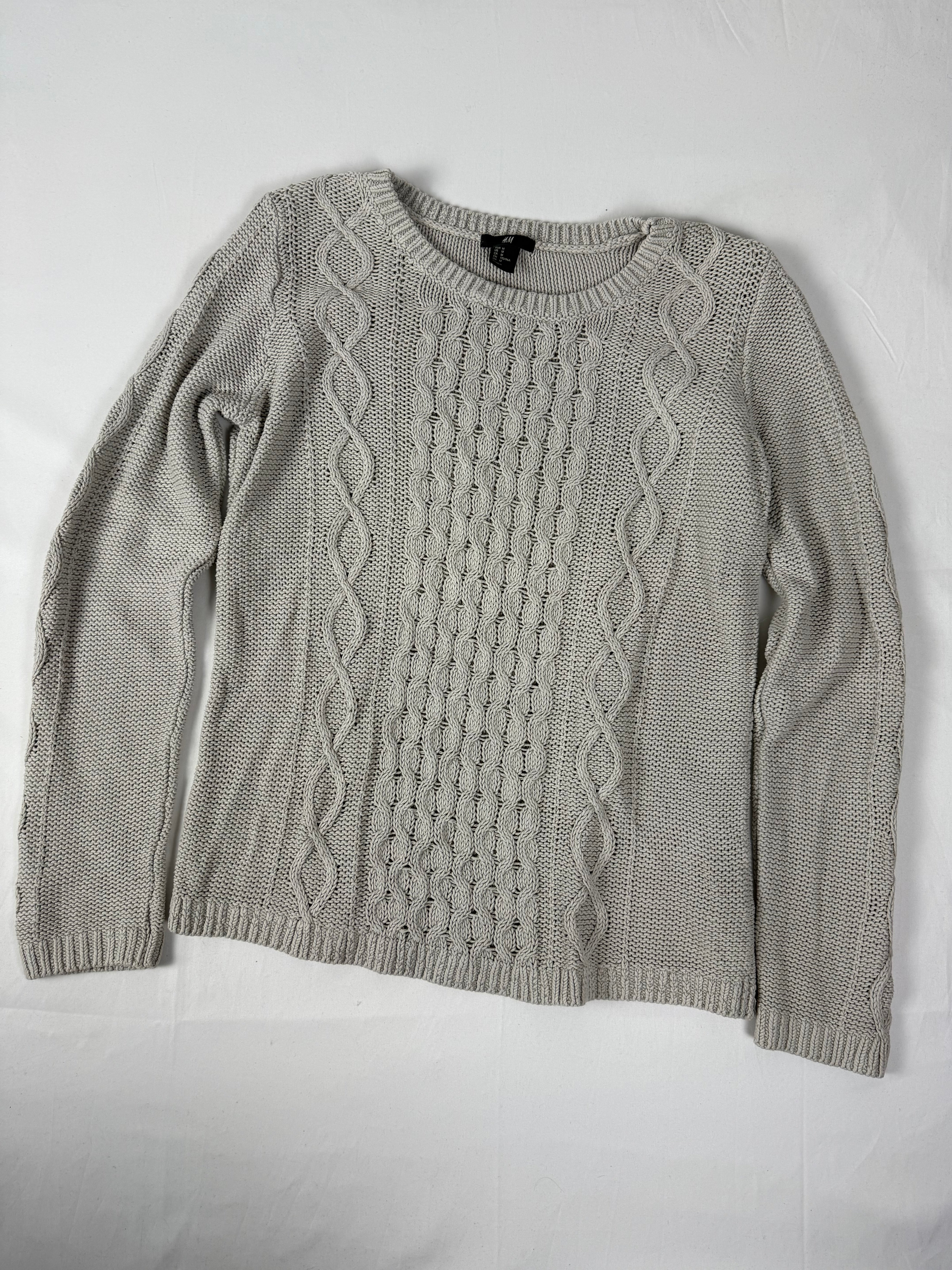Beige cotton knitted tight fit jumper (M)