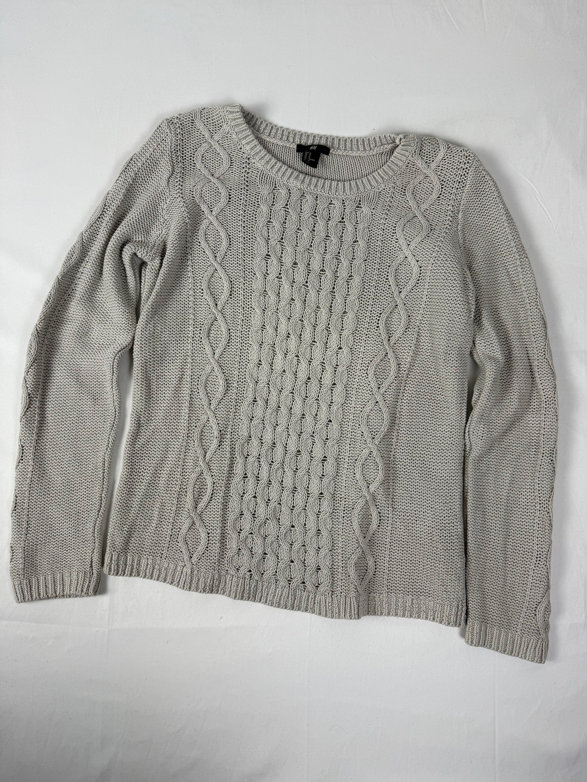 Beige cotton knitted tight fit jumper (M)