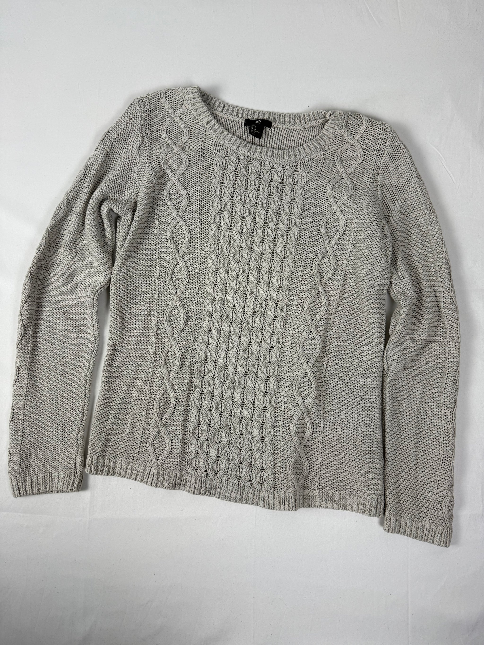 Beige cotton knitted tight fit jumper (M)