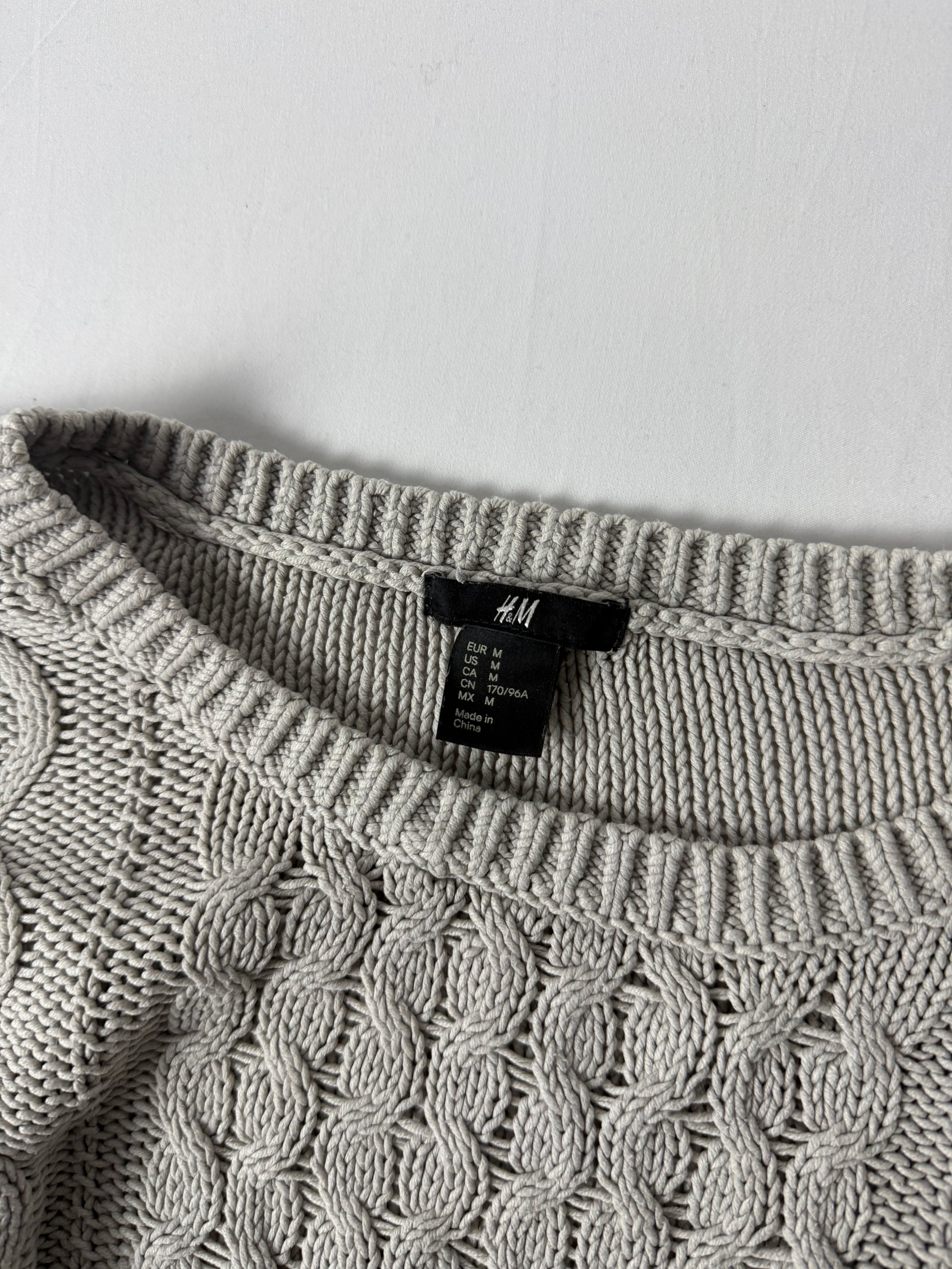 Beige cotton knitted tight fit jumper (M)