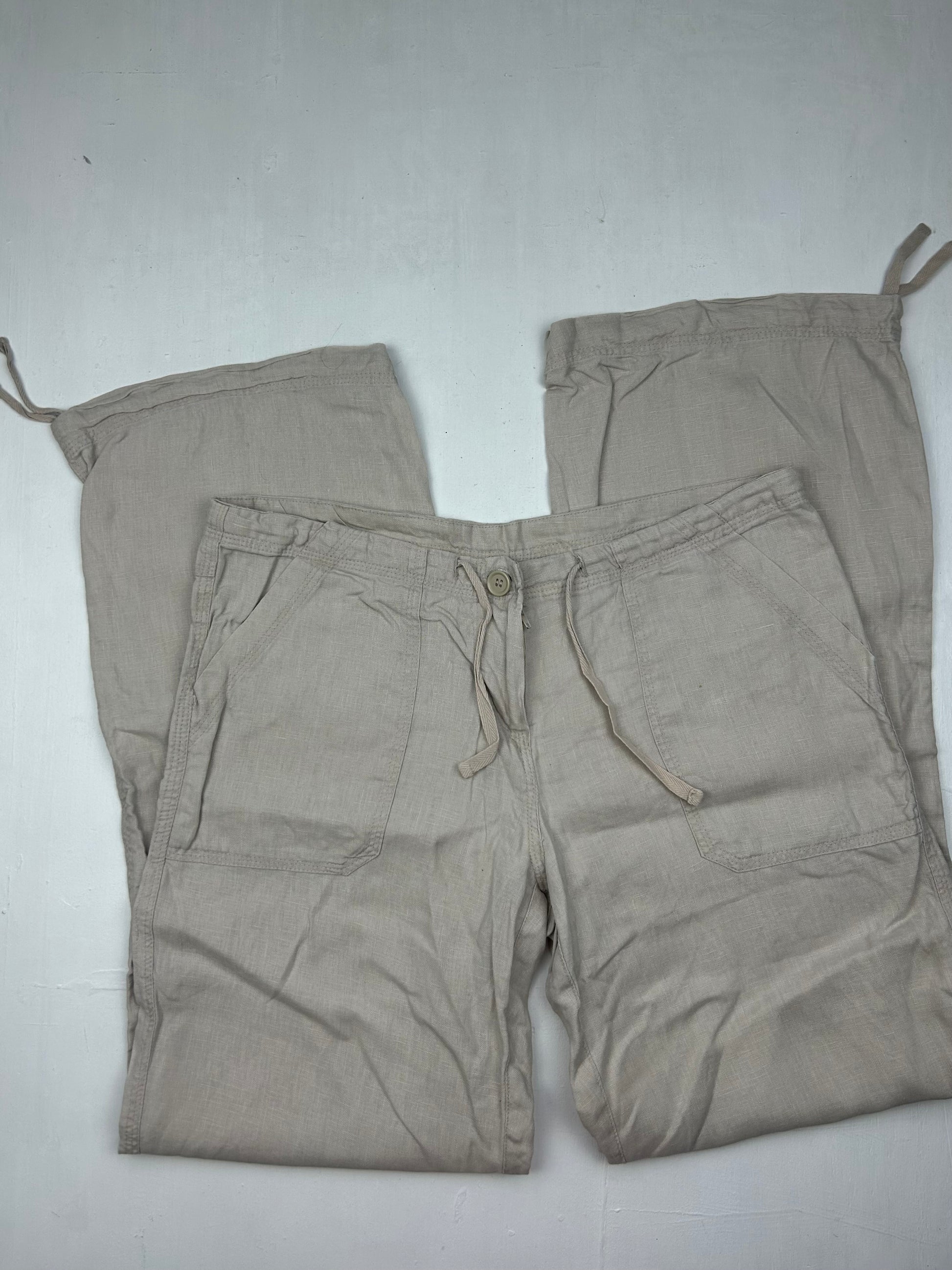 Beige linen low rise baggy summer pants (L)