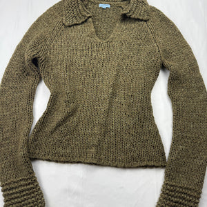 Khaki polo neck knitted crochet jumper (M/L)