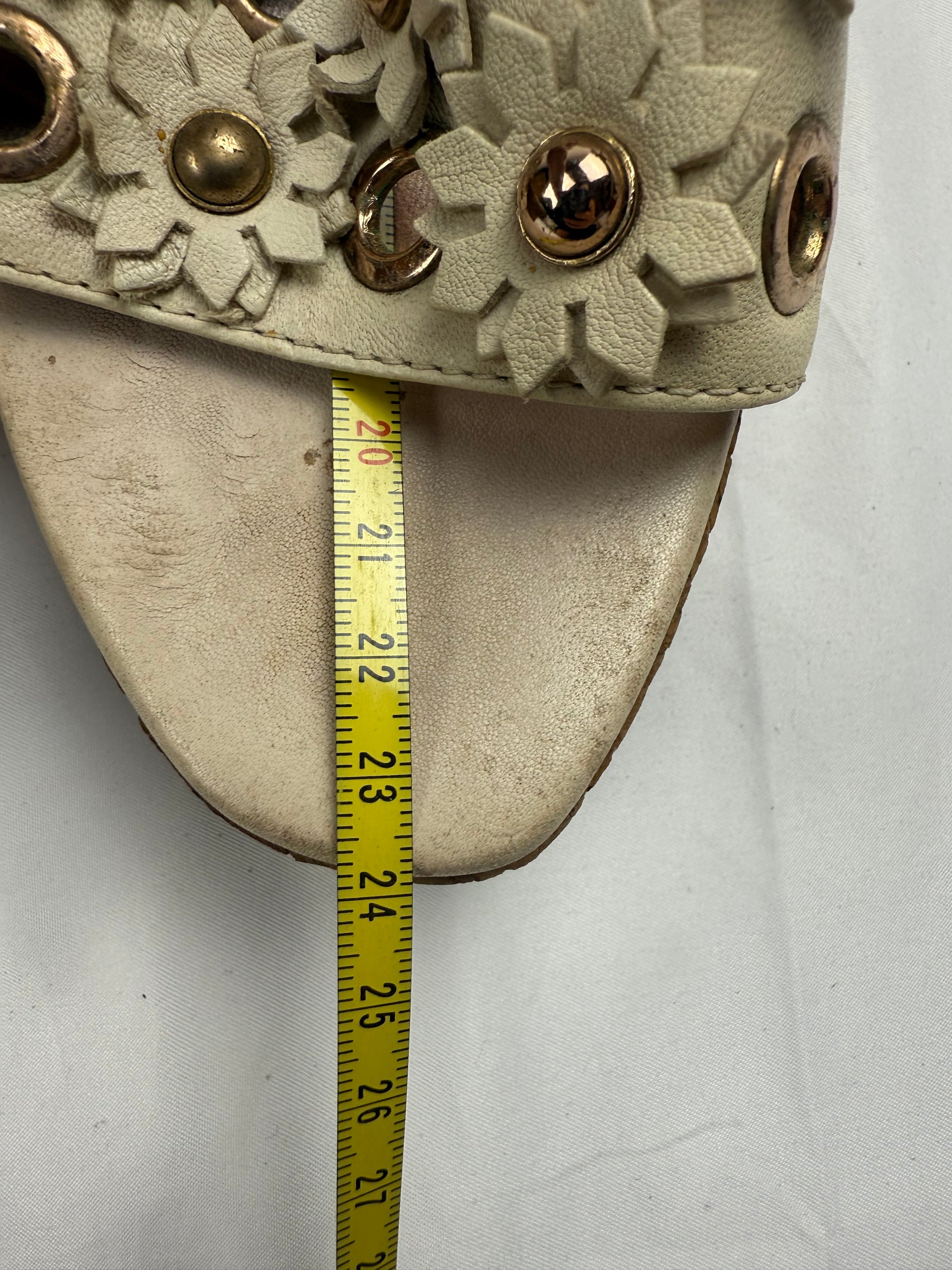 Cream floral wood wedge mules (36)
