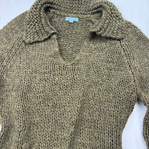 Khaki polo neck knitted crochet jumper (M/L)