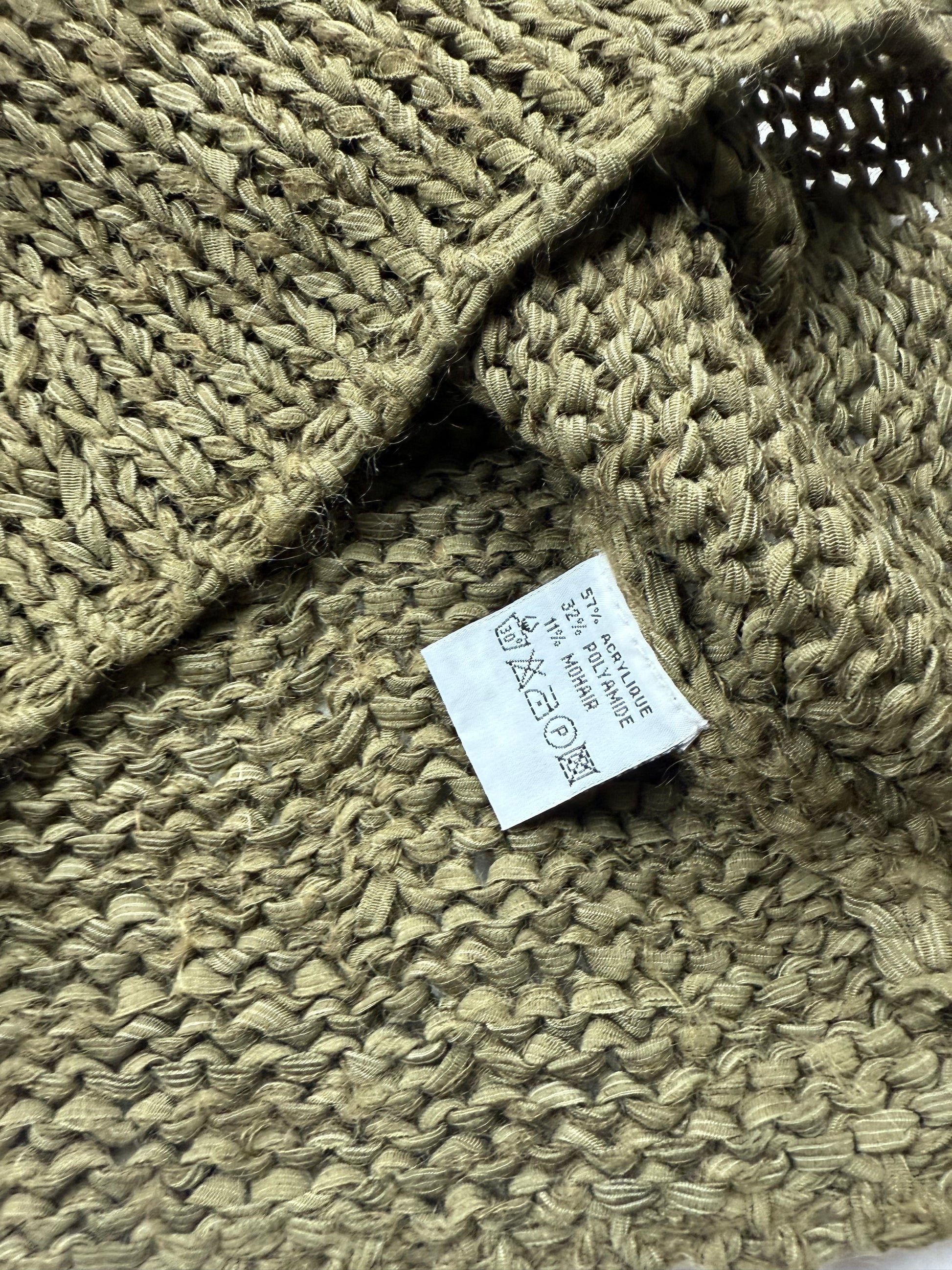 Khaki polo neck knitted crochet jumper (M/L)
