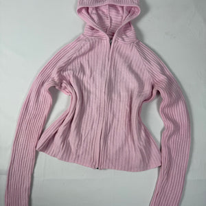 Baby pink ribbed tight fit hooded jumper (S/M)