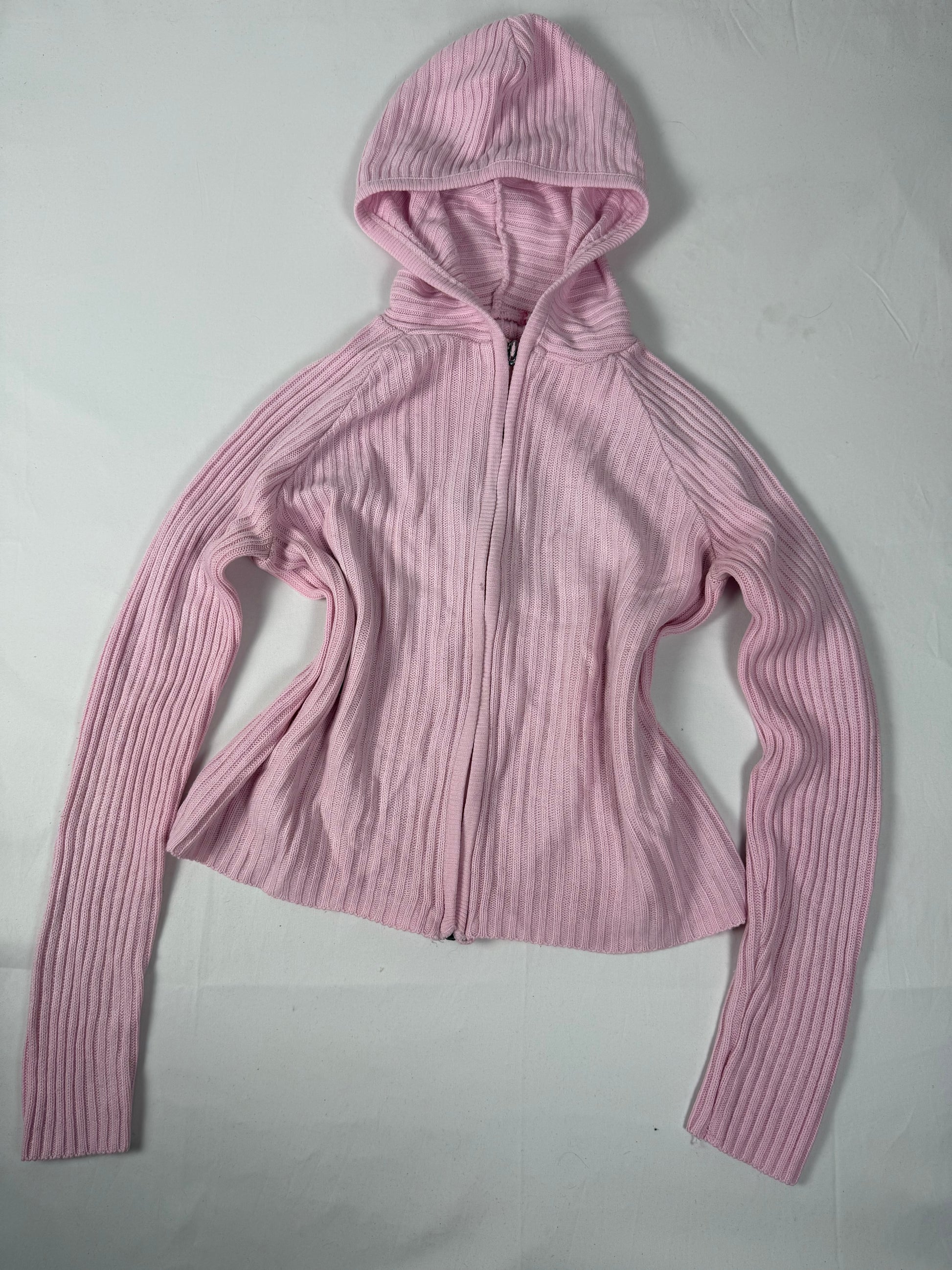 Baby pink ribbed tight fit hooded jumper (S/M)