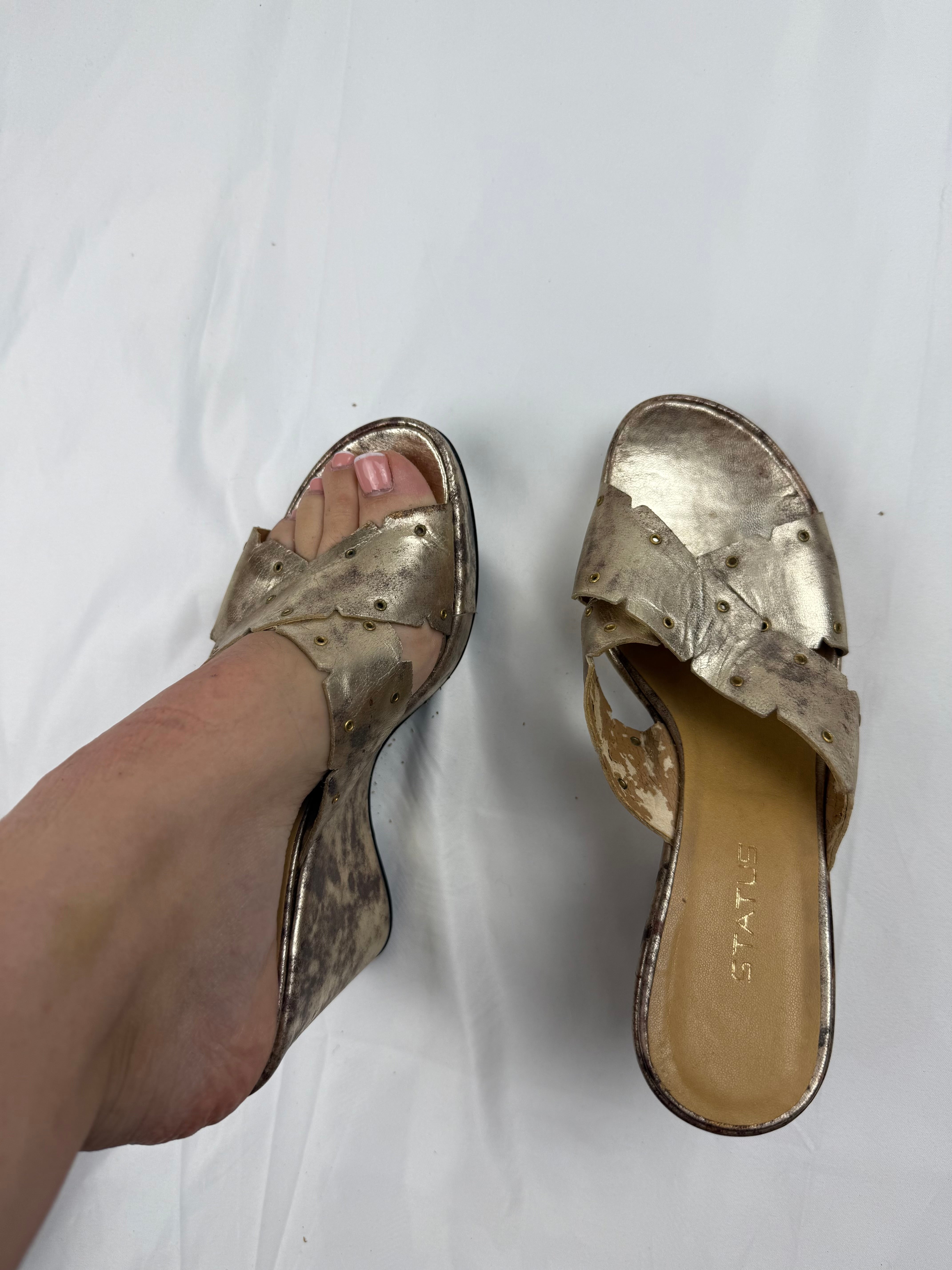 Gold real leather wedge mules (36)