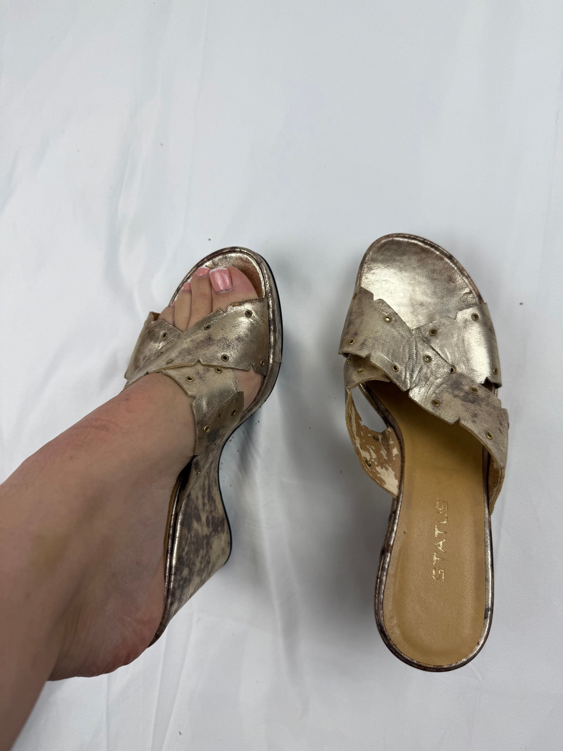 Gold real leather wedge mules (36)