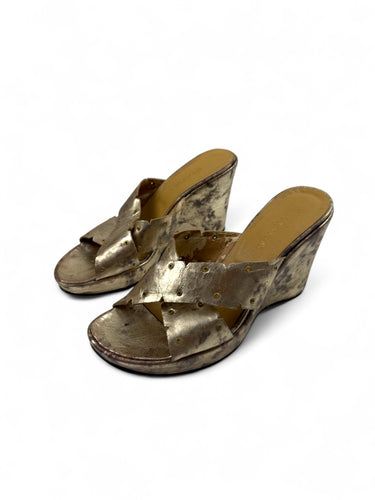 Gold real leather wedge mules (36)