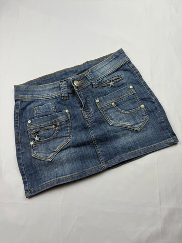 Blue denim low rise mini skirt (S)