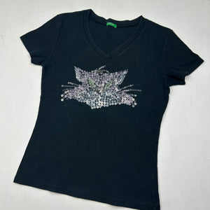 Black 100% cotton sequins tee (S)