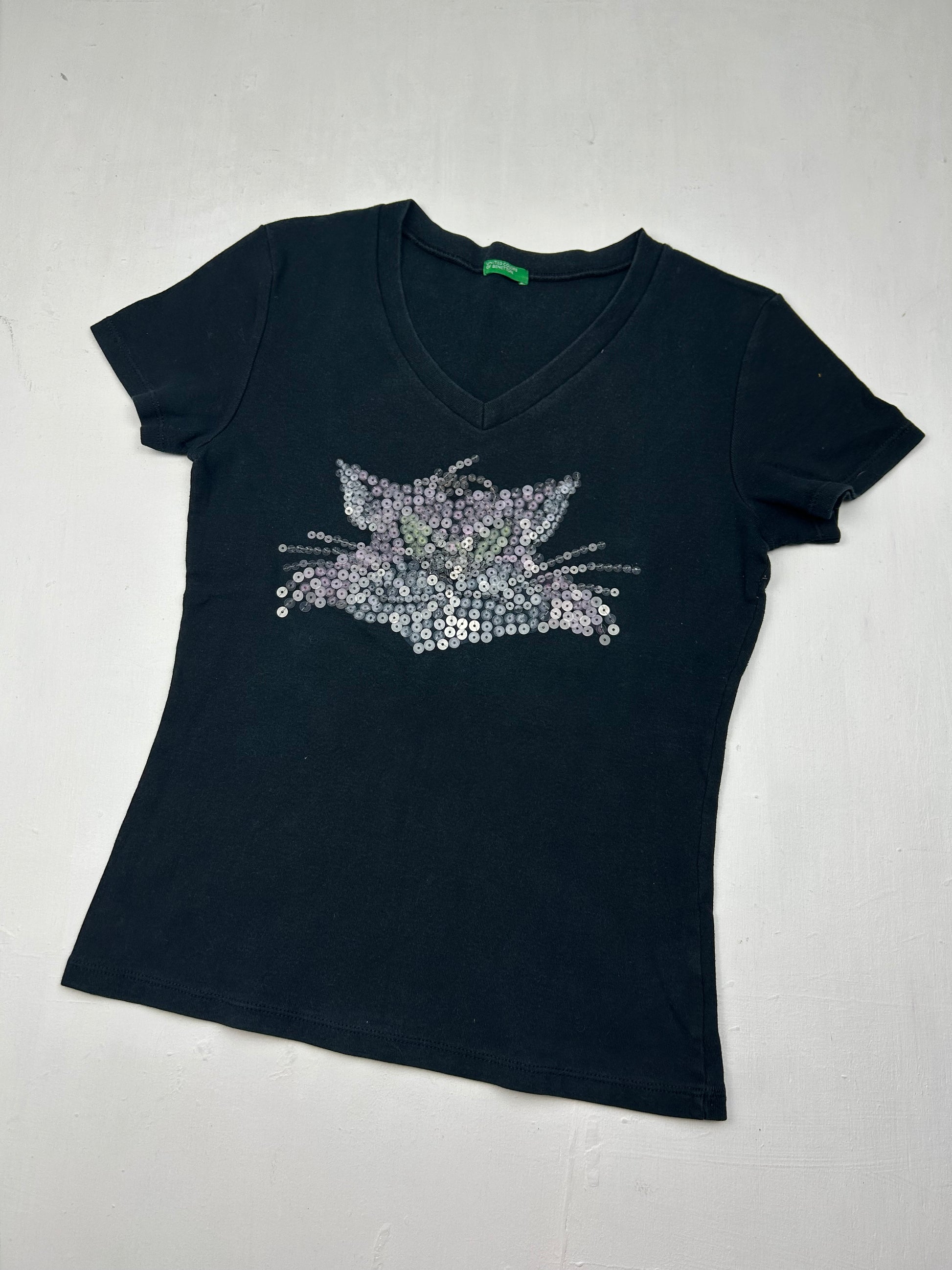 Black 100% cotton sequins tee (S)