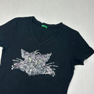 Black 100% cotton sequins tee (S)