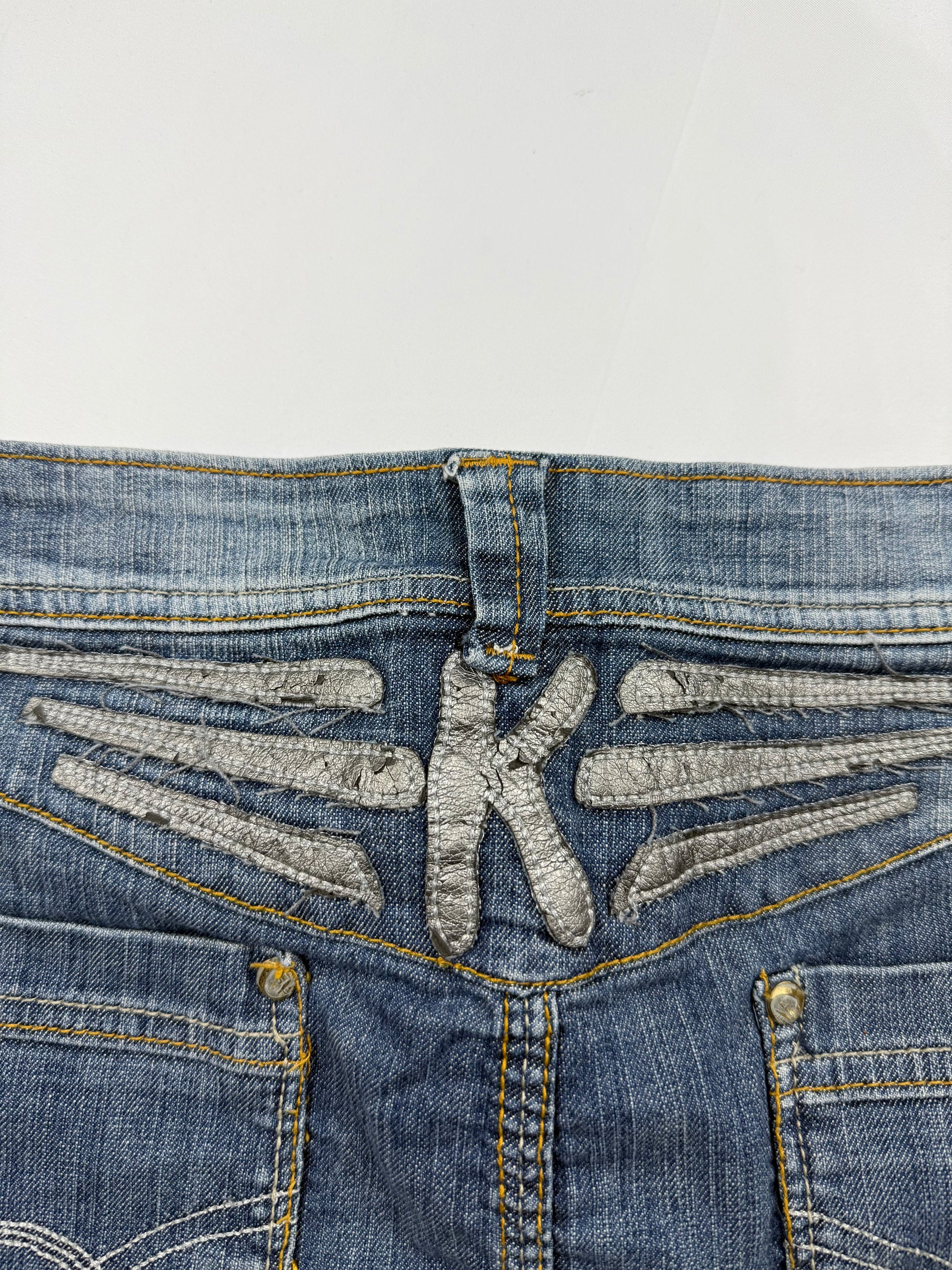 Blue denim low rise mini skirt (S)