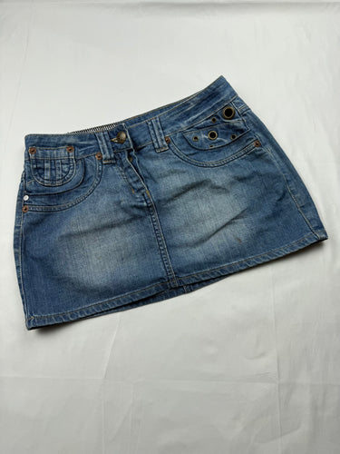 Blue denim low rise mini skirt (S)